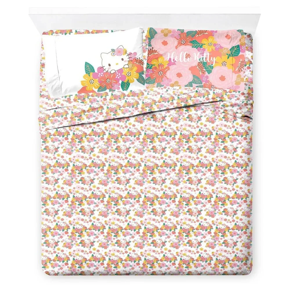 Hello Kitty Sheet Set with Fitted, Flat Sheets & Pillow Cover (4 Piece, Full)